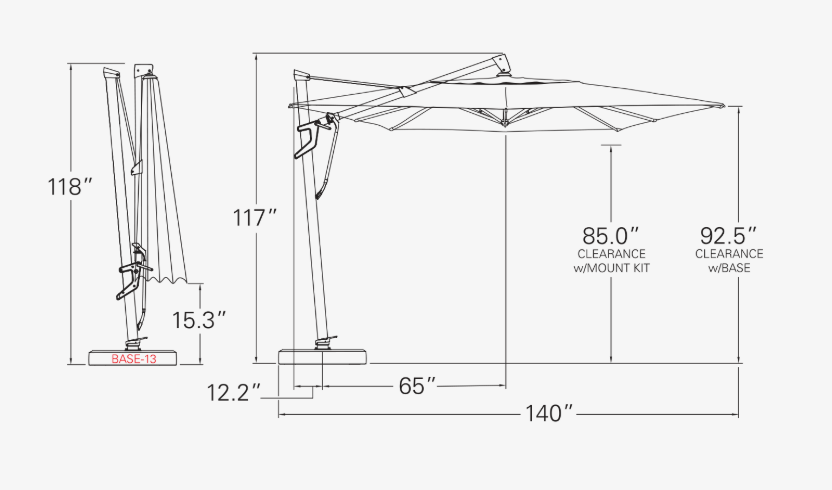 10' x 13' AKZ Plus Rectangular Cantilever Umbrella