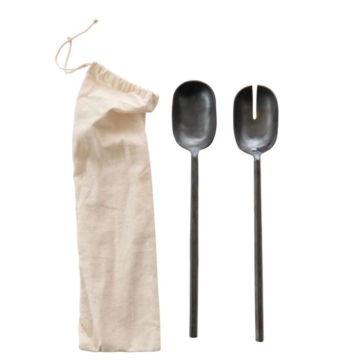 Hand-Forged Metal Salad Servers Set